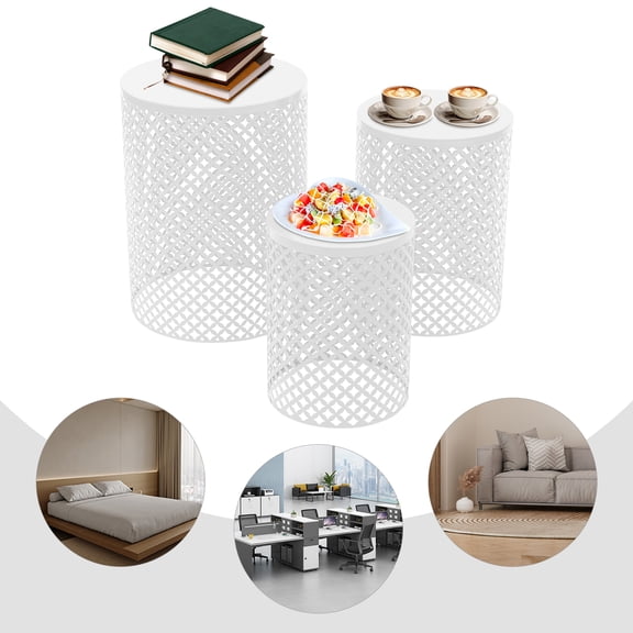 Outdoor Side Table Nesting Side Table Outdoor Coffee Tables Patio Modern End Table Decorative Garden Stool Patio Side Table Accent Table (3pcs White)