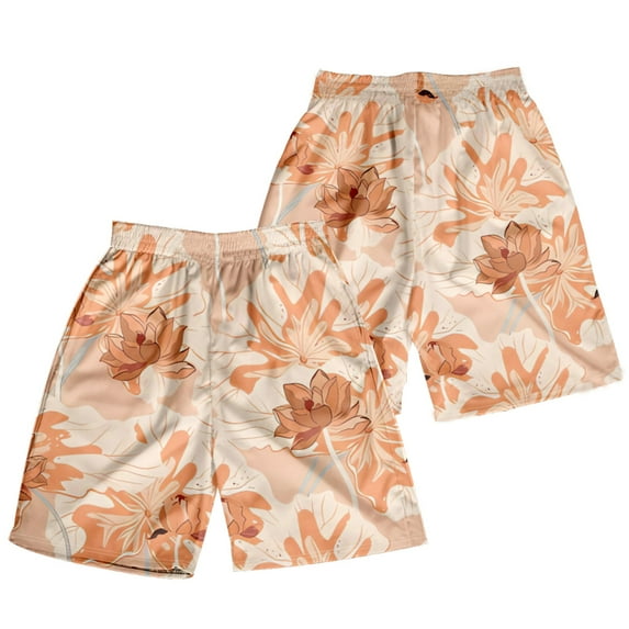 kingque Men Beach Shorts Elastic Waist Bottoms Floral Print Summer Short Pants Hawaiian Beachwear Holiday