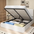 thumbnail image 3 of Frostbloom Queen Size Lift-Up Storage Platform Bed frame with Velvet Upholstered Headboard, Off-White, 3 of 9