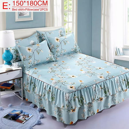 Akoyovwerve Bed Skirt, Printed Thickened Plant Cashmere Twill Sanding 2-Layer Chandler Bed Skirt Bed Cover with 2 Pillow Cover,Size