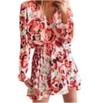 thumbnail image 1 of Vestido HUOGUO de manga larga con cuello en V holgado y estampado a la moda para mujer, 1 of 4
