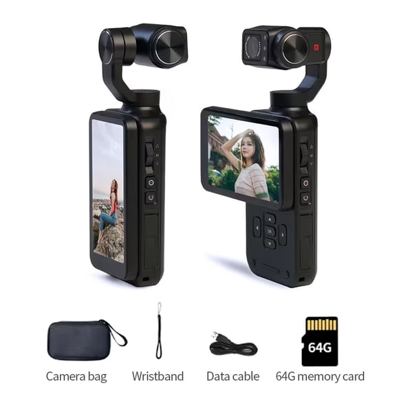 MUOXUEQN Cámara de Vlogging M5 Estabilizador de Cardán de 3 Ejes, Cámara de Mano 5K Pantalla Táctil Giratoria de 3.5'' Gran Angular de 120°, Función de Visión Nocturna IR, Enfoque Rápido,