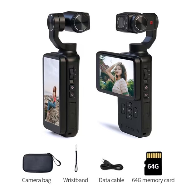 MUOXUEQN Cámara de Vlogging M5 Estabilizador de Cardán de 3 Ejes, Cámara de Mano 5K Pantalla Táctil Giratoria de 3.5'' Gran Angular de 120°, Función de Visión Nocturna IR, Enfoque Rápido,
