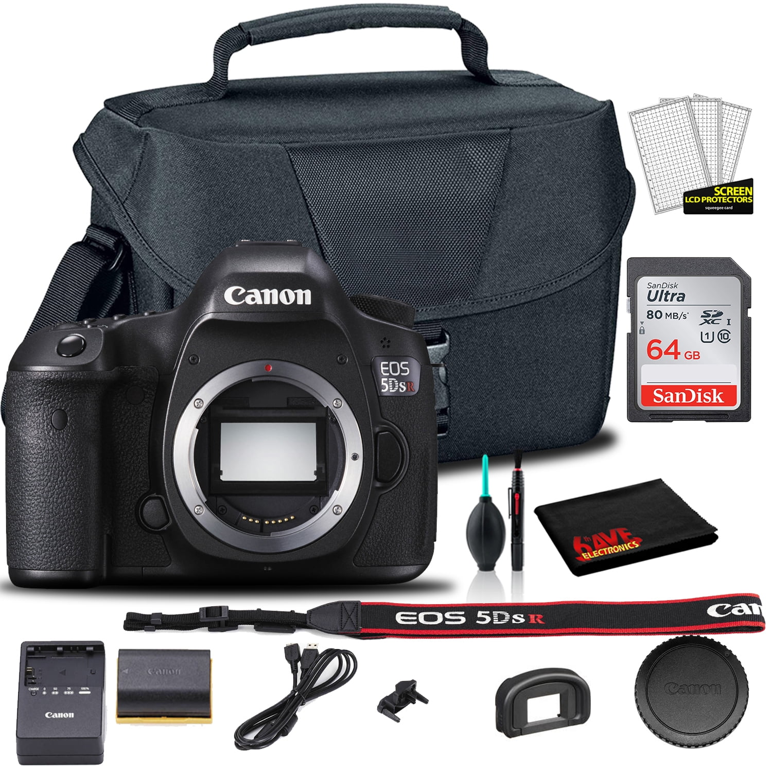 Canon EOS 5DS R DSLR Camera (Body Only) (0582C002) + EOS Bag + Sandisk Ultra 64GB Card + Cleaning Set and More (International Version)