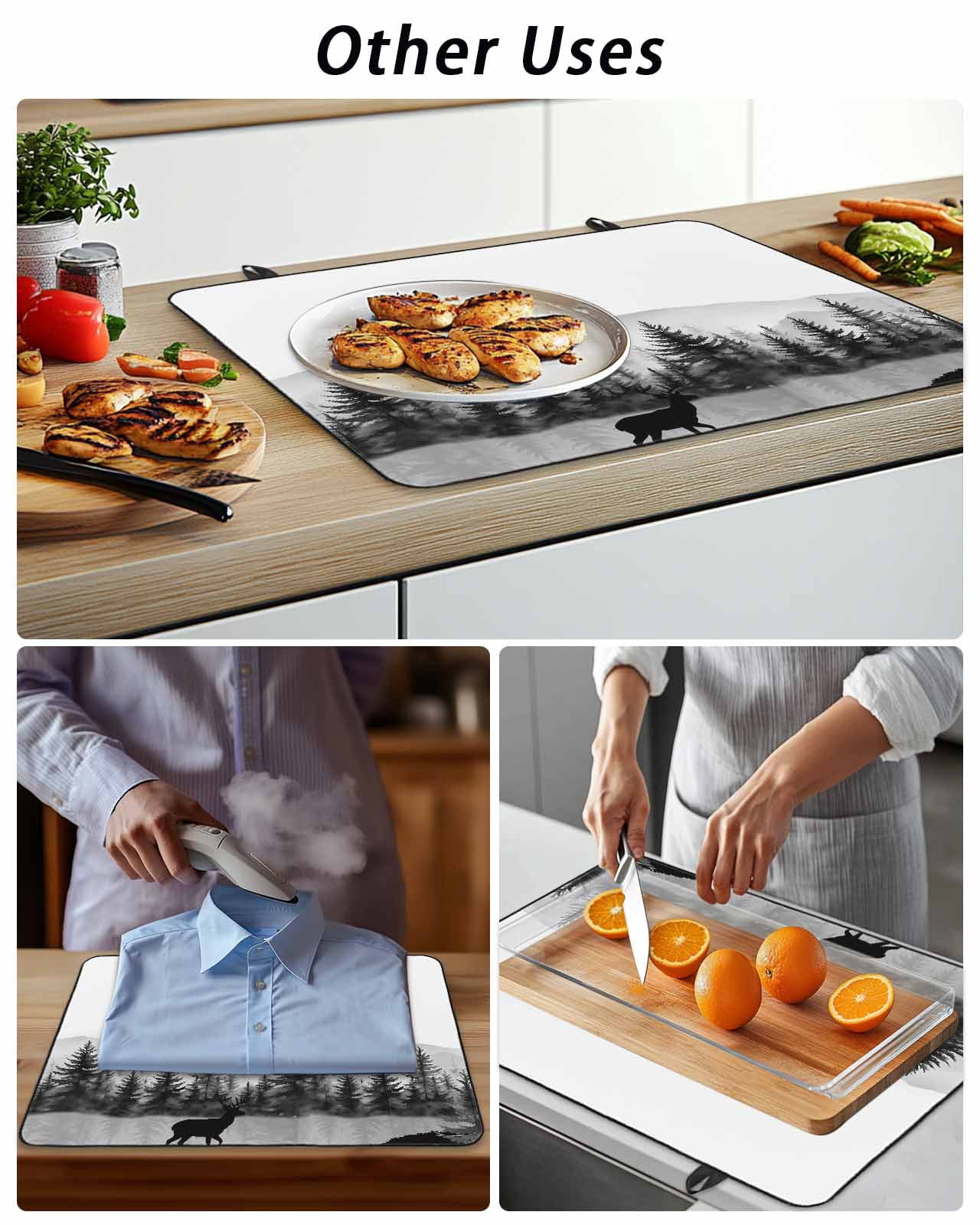 Stove Top Covers for Electric Stove, Black Forests Glass Stovetop Cover Protector, Pine Trees Elk Foggy Farmhouse Rustic Induction Cooktop Protector Oven Mat for Kitchen Countertop 24"x21"