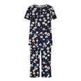 thumbnail image 5 of successthop Loungewear Plus Size Sets Lightweight Floral Short Sleeve with Pockets Button 2 Piece Capri Pajamas XL Navy, 5 of 5