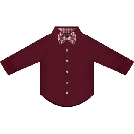 

CollegeBaby Infant and Toddler Long Sleeve Button Down Dress Shirt- Maroon- Sizes 12M - 4T