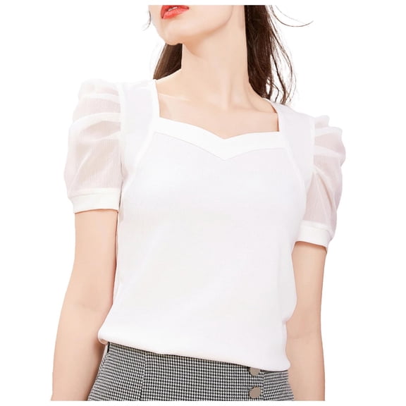 Towmus Women's Square Neck Tops Ruffle Trim Sleeve T-Shirts Summer Tops for Women