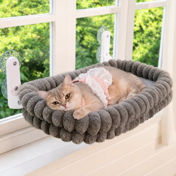CheerPals Cat Bed for Window with Suction Cups, Foldable Cozy Cat Window Perch, Breathable Cooling Cat Hammock Bed for Indoor Cats, Soft Washable Pet Lounger(Medium,Gray)