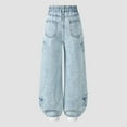 thumbnail image 4 of Zanarzt Girl's Graphic Baggy Jeans Y2k Kids Girls Jeans Distressed High Waist Baggy Denim Wide Leg Pants Trousers Light Blue,7-8 Years, 4 of 8