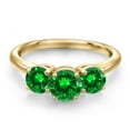 thumbnail image 3 of Gem Stone King 18K Yellow Gold Plated Silver Green Created Emerald Engagement Ring for Women | 2.68 Cttw | Round 6MM | Gemstone May Birthstone | Size 7, 3 of 6