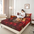 thumbnail image 4 of Feelyou 3D Wildlife Lion Full Size Sheets, Red Rose Flower Bed Sheets, Couple Lover Men Women Sheet Sets, Lightweight Room Decor, 4 Pieces, 4 of 7
