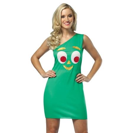 Gumby One Shoulder Tank Mini Dress Costume Adult One Size Fits