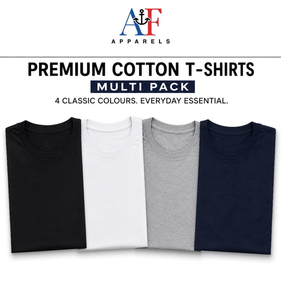 AF Blanks Crew Neck, Short Sleeve, 100% Cotton T-Shirts 4 Pack (Adults) SIZE (S)
