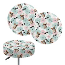 ZIATUBLE Corgi Floral Chairs Decorative Cover Polyester Round Stool Slipcover 2 Piece with Elastic Bands Slipcover for Circle Chair Stools Size S Padded Round Stool Covers Home Decor