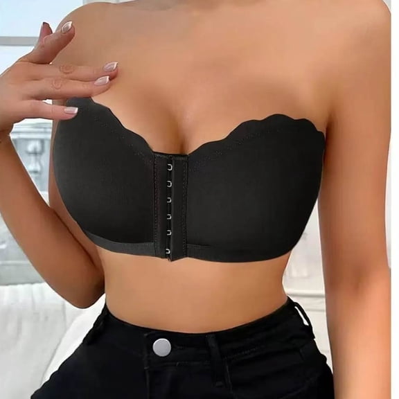 Women's Strapless Bra Front Closure Wireless Push Up Bandeau Bra Tube Tops