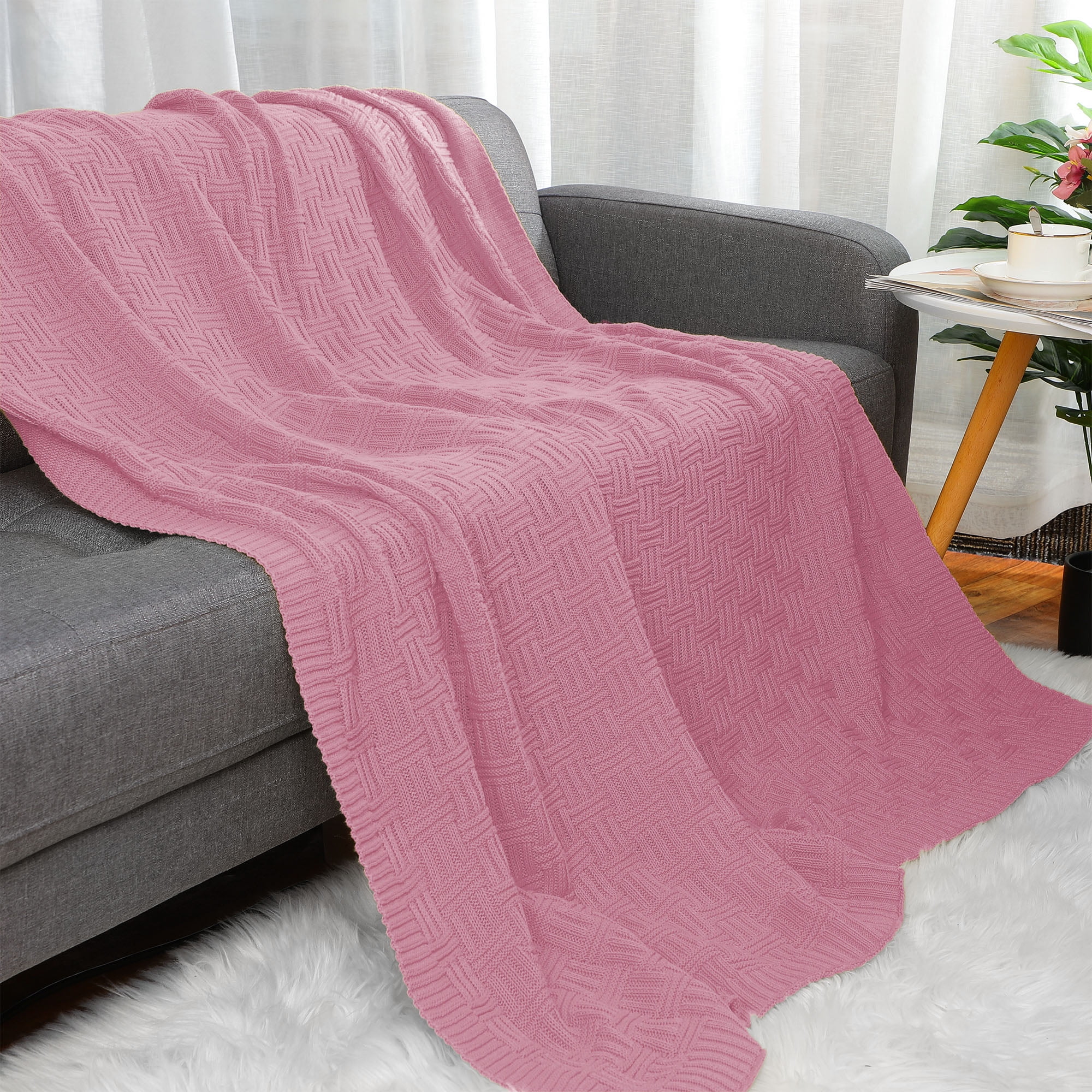 Knitted Throw Blanket for Sofa/Couch Soft 100 Cotton Home Office