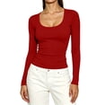 thumbnail image 5 of yillto Womens Scoop Neck Shirts Ribbed Long Sleeve Tight Tops Basic Stretchy Layered Undershirts, 5 of 6