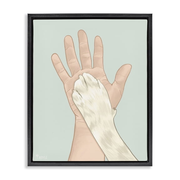 Stupell Industries Modern Cat Paw High Five Black Floating Frame Canvas Art, 17 x 21, by Tara Royle