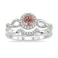 thumbnail image 2 of 1 Carat Round cut Morganite and Diamond Wedding Ring Set in 14k White Gold affordable morganite and diamond engagement ring, 2 of 3