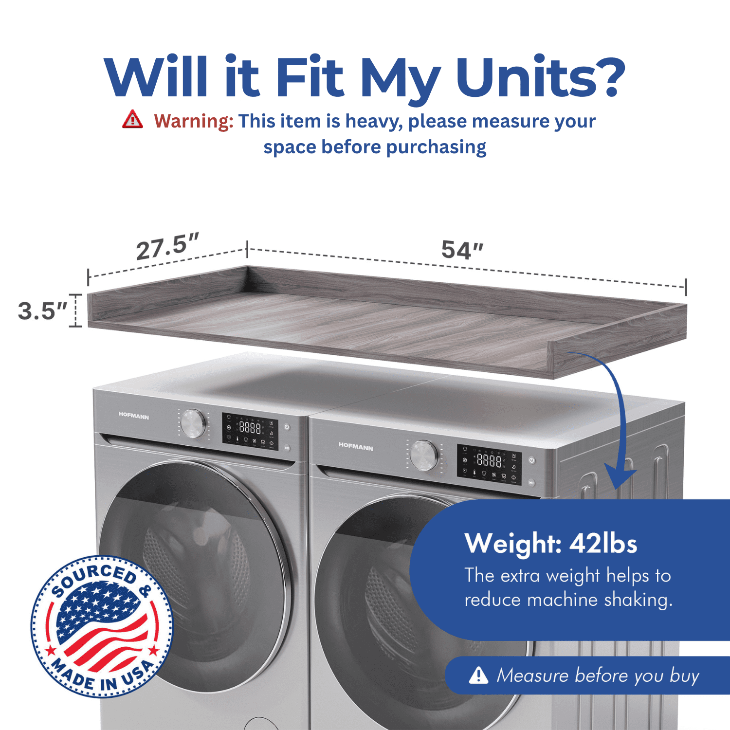 OfficeSimpli Washer Dryer Countertop w Non-Slip Pads, Made in USA, Laundry Room Wood Topper, Washer Dryer Cover for Top, Laundry Guard, Laundry Countertop, Laminate Finish (Iconic Maple)