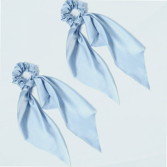 Pack of 2 Knotted Bow Hair Scrunchies Elastic Hair Scarf Black Hair Ties Bands Satin Hair Ribbon Scrunchy Red Ponytail Holder for Women and Girls (Light blue)