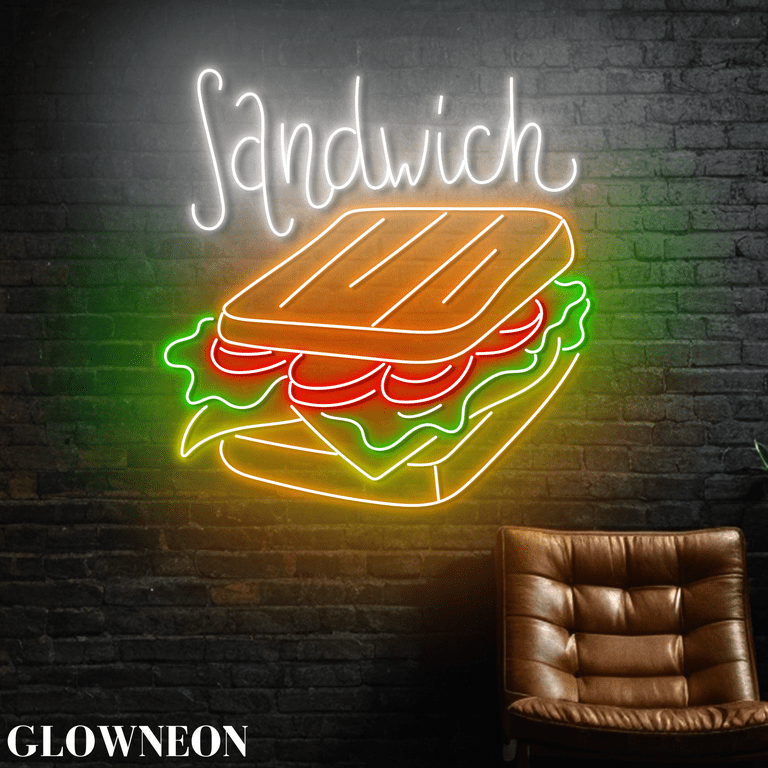 Glowneon Sandwich Neon Sign, Open Fast Food Sandwich Shop