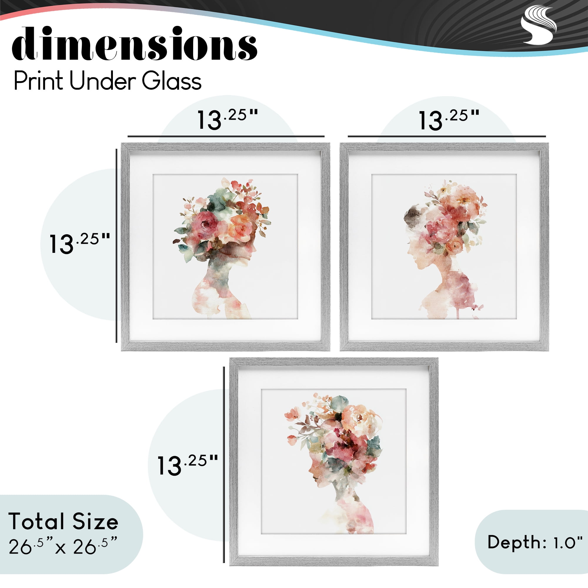 Stupell Industries Floral Dreamscape Portraits 3 Piece Gray Framed Print Under Glass Set, design by Svetlana Aleynikova