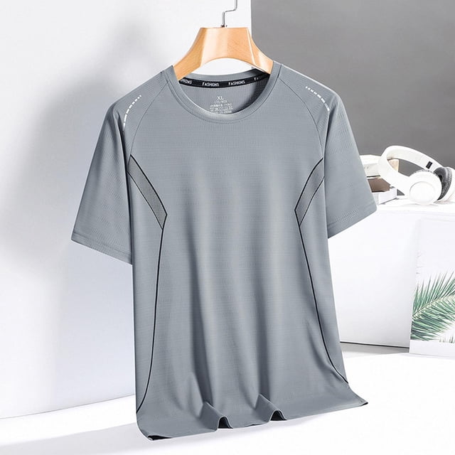 Blusas y camisas de manga corta y cuello redondo para hombre. Camisa informal de poliéster de manga corta, cuello redondo y cómoda.