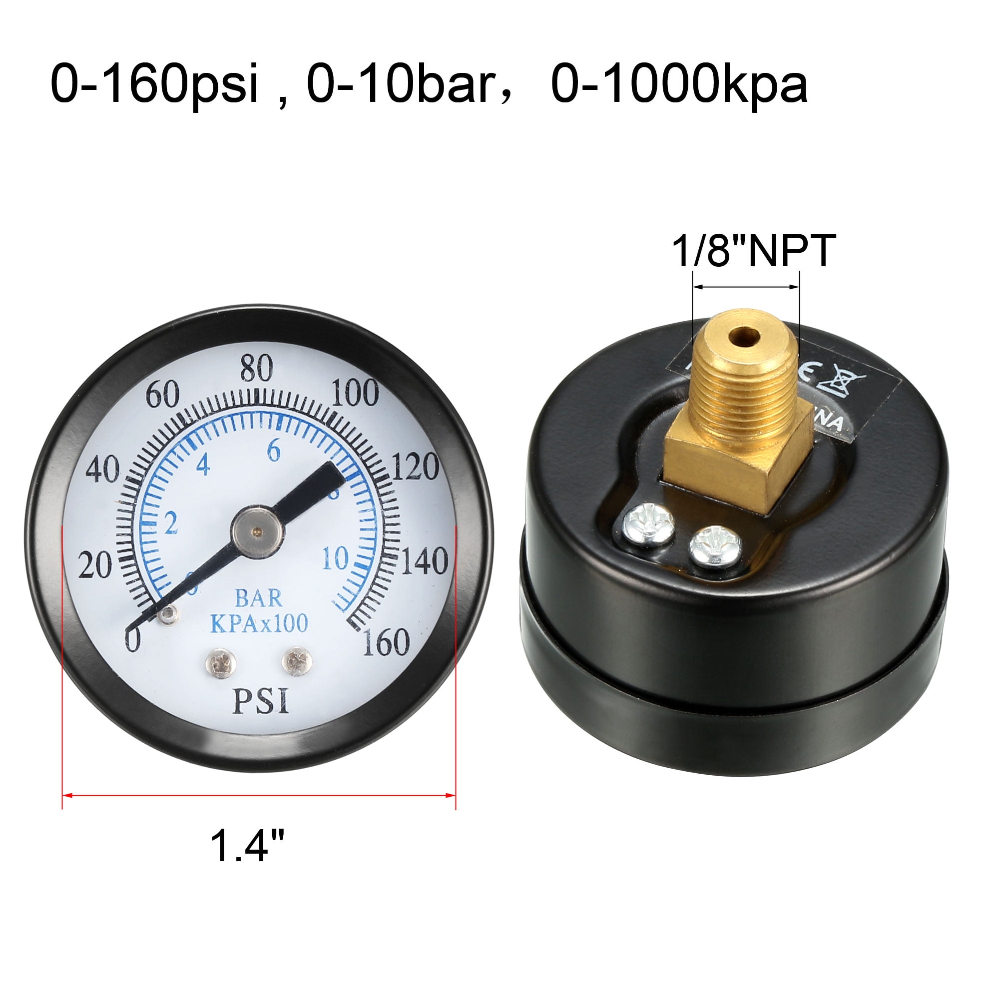 Details about   0-60 PSI 0-4 Bar 1-5/8" Output Pressure Gauge 1/4" NPT 
