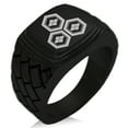 thumbnail image 1 of Stainless Steel Asai Samurai Crest Geometric Pattern Step-Down Biker Style Polished Ring, 1 of 1