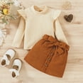 thumbnail image 2 of Toddler Girl Fall Winter Outfit Skirt Set Turtleneck Cotton Pullover Top Button Mini Skirt with Belt 1-5Y, 2 of 5