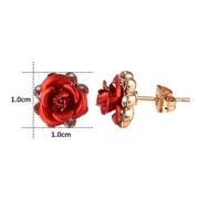 Yoursfs Sexy Red Rose Flower Studs Earrings For Women Gold Plated Crystal Wedding Post Fashion Jewelry Gifts