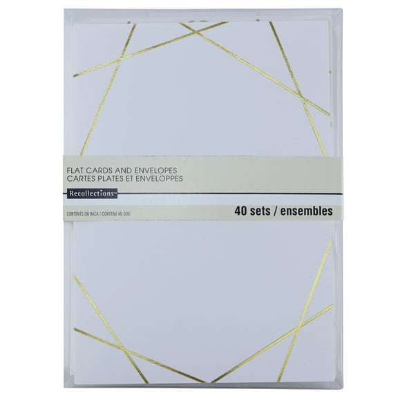 White & Gold Foil Flat Cards & Envelopes by Recollections - 5" x 7"