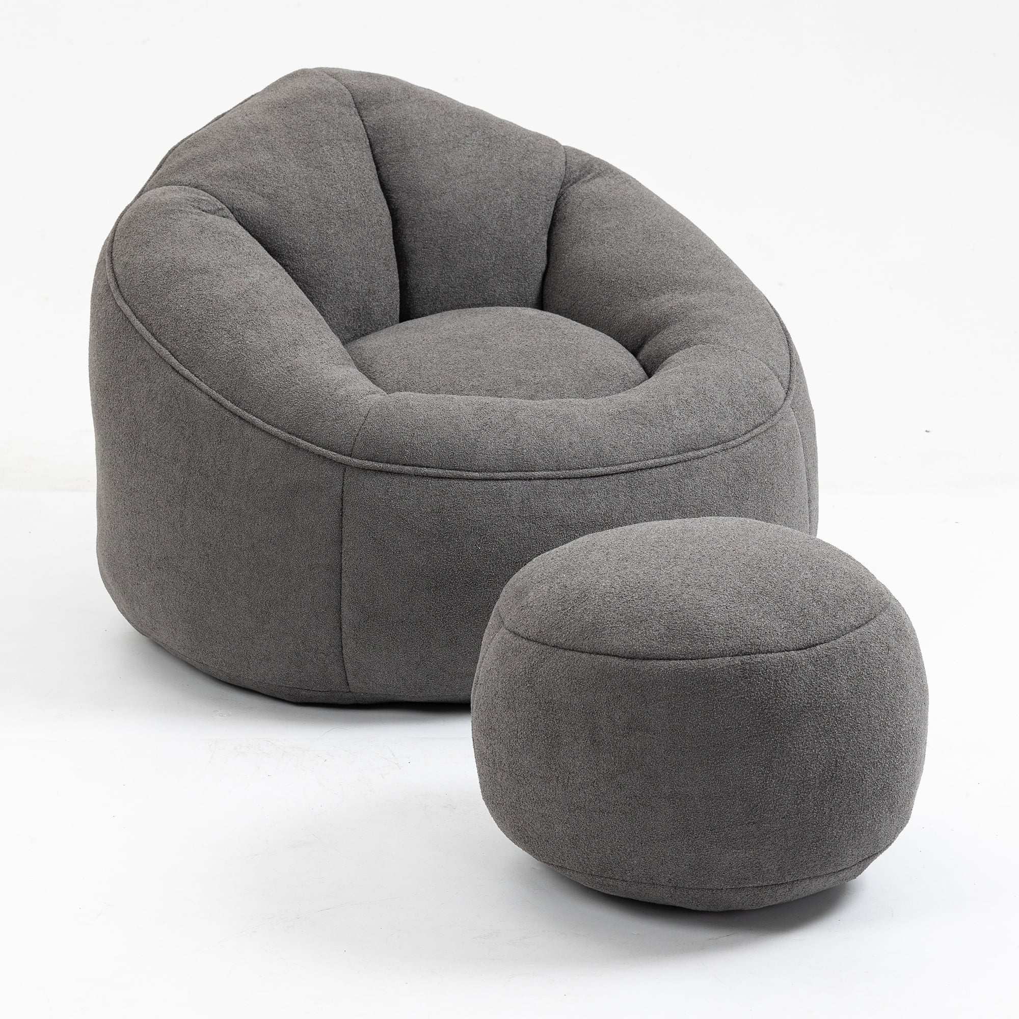 Giant Bean Bag Chair with Footrest, Compressed Foam Lounger for Adults, Microfiber Sofa Seat, Grey