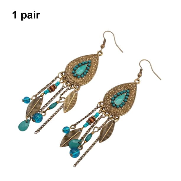 Qarigey Pendientes largos con cuentas de borlas y gancho de aleación de hojas ovaladas para mujer y niña Ropa, zapatos y accesorios Miscelánea Rojo