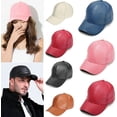 thumbnail image 2 of CoCopeaunt Classic Fashion PU Leather Baseball Cap for Men Women Shiny Solid Soft Skull Cap Hat Adjustable, 2 of 7
