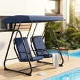 thumbnail image 1 of 2 Person Porch Swing Chair, Heavy Duty Outdoor Patio Swing Glider with Adjustable Canopy & Removable Cushions, Independent Swing Chairs for Garden, Balcony, Poolside, Backyard, Dark Blue, 1 of 9
