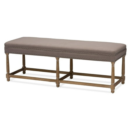 Suburban Bench Console - Baxton Studio Nathan Oak Wood and Beige Linen Modern Country Console Bench