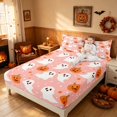 thumbnail image 3 of Homewish Cute Ghost Pumpkin Bed Sheets for Girls, Glitter Stars Full Size Sheets, Pink Orange White, 4-Piece (1 Flat Sheet, 1 Fitted Sheet and 2 Pillowcases), 3 of 5