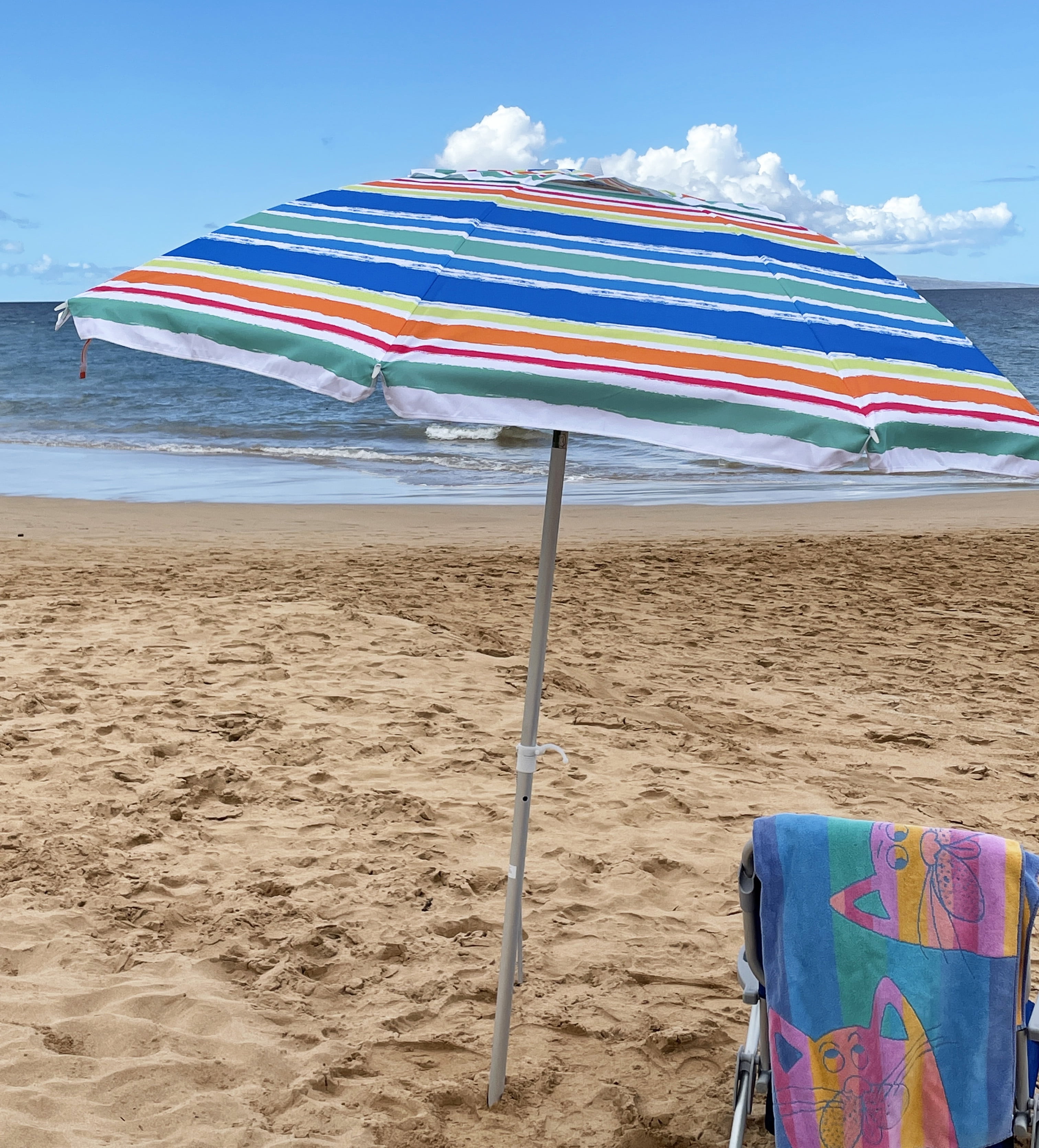 DestinationGear 7 ft Multi-Color Striped Beach Umbrella, UV Resistant