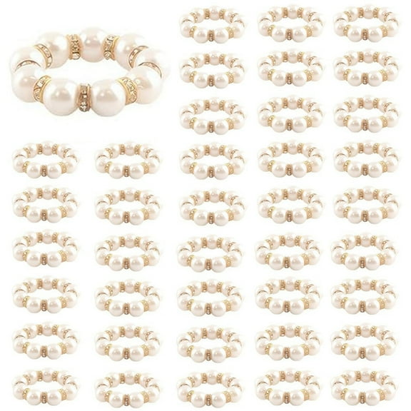 100Pcs Pearl Napkin Rings Imitation Beaded Rhinestone Ring Holder pwm25