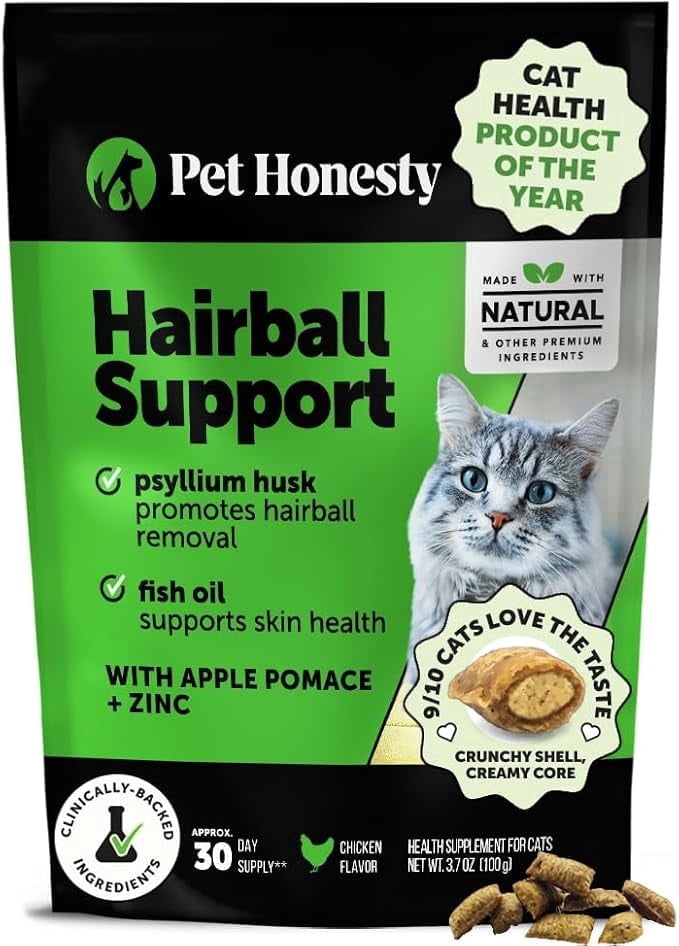 Pet Honesty Cat Hairball Support, 3.7 oz, Dual Texture Chews