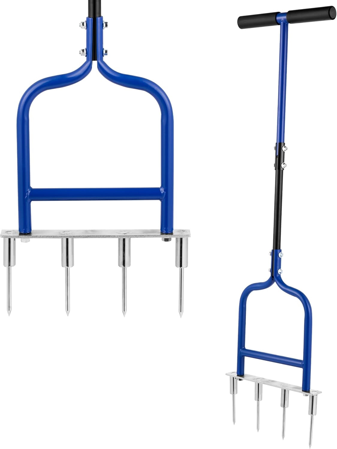 YOWPSY Spike Tine Fork Lawn Aerator - Four 5.2'' Stainless Steel Spikes Manual Gardening Hand Tool - Grass Dethatcher Aerator Lawn Tool with Solid Tines for Compacted Soil - Lawn Plugger Aerator.