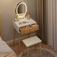 thumbnail image 3 of Small Vanity Desk with Mirror and Lights, Wooden Handles with Cushioned Stool, 3 of 5