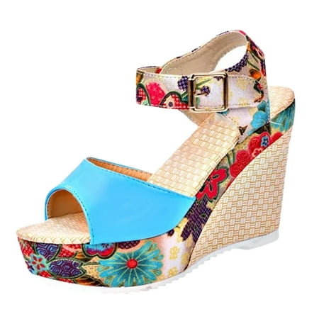 

Sandals Womens Style Heels Slope Printing Wedge Fish Mouth High Lace National Unpositioned Platform Shoes