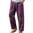 thumbnail image 2 of SGFCWSX Mens Harem Pants Elastic Waist Drawstring Patchwork Loose Boho Hippie Beach Casual Pants Purple Size S, 2 of 5