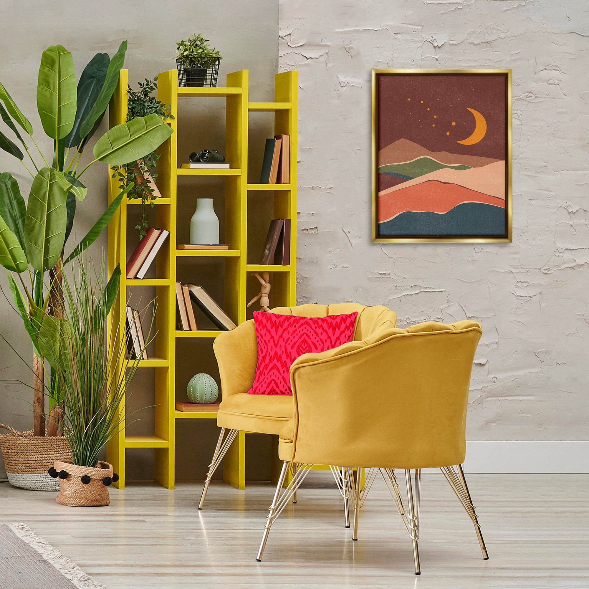 Stupell Industries Earthtone Desert Moon Landscape & Nature Painting Gold Floater Framed Canvas Art Print Wall Art, 17 x 21