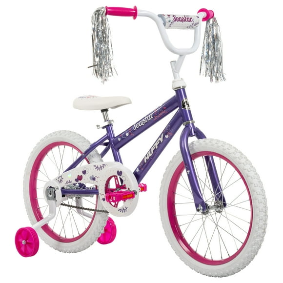 Huffy Sea Star 18-inch Girls’ Bike with Training Wheels, Purple, 4-8 years