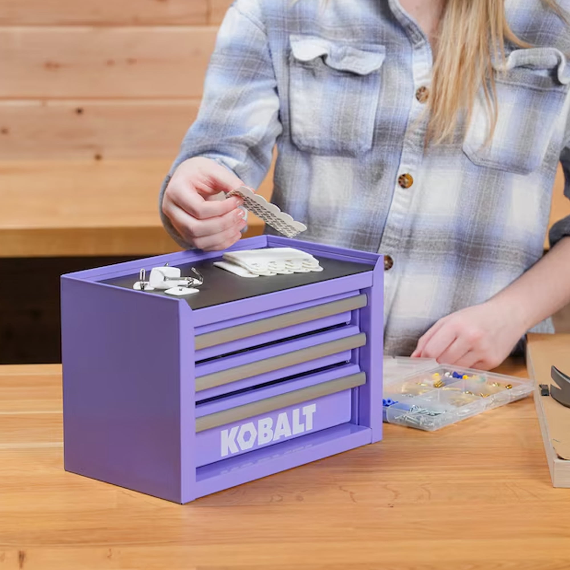 Kobalt Mini 3-Drawer Lavander Steel Tool Jewelry Box Rare Base
